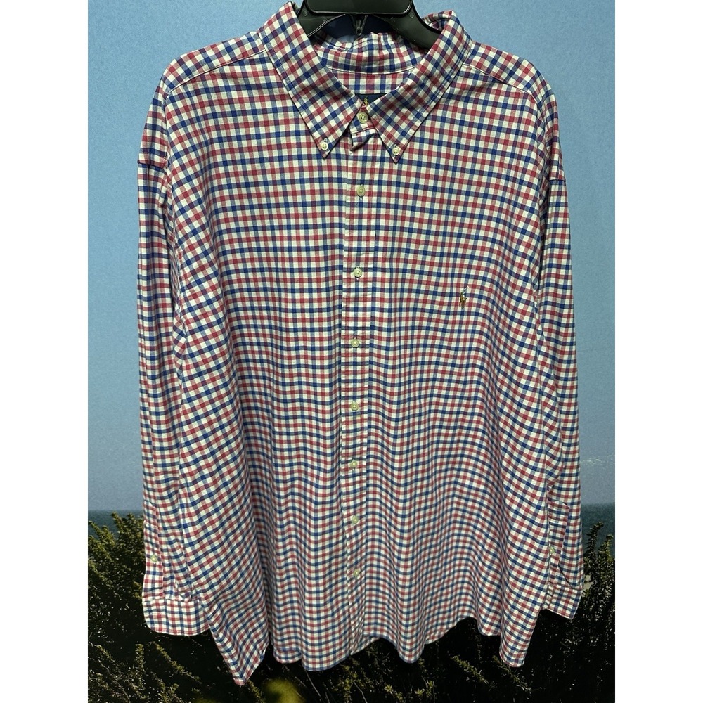 Ralph Lauren Shirt Mens 4XB Blue Red White Check MultiColor Pony Button Down